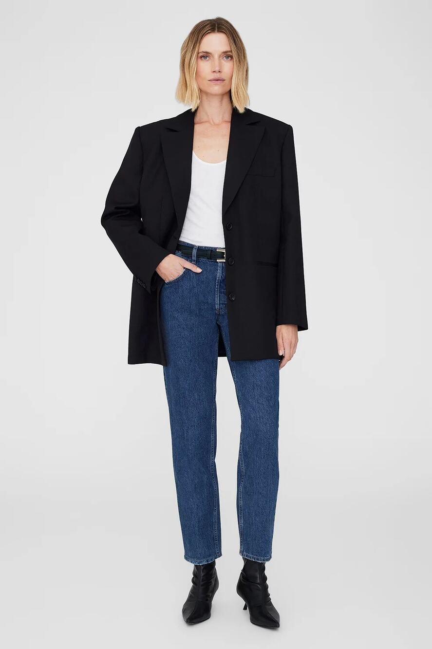 Anine Bing Declan Blazer Jacket Oversized Wool Blend Career Minimalist Preppy XS